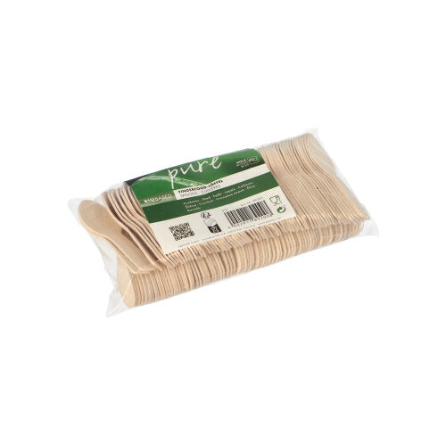 Läpinäkyvä pakkaus PAPSTAR sormiruokalusikoita puusta "pure", 7,6 cm, 150 kappaletta, vihreä-valkoisella etiketillä - ihanteellinen ympäristöystävällinen aterin PAPSTAR GmbH:lta välipaloille juhlissa tai tapahtumissa.