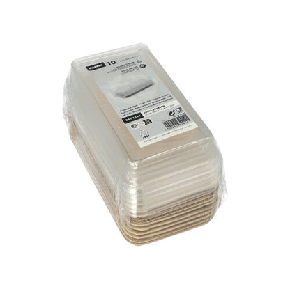 Starpak 10 Sushi-kulhoa, suorakaiteen muotoista palmulehteä, rPET-kannella "Kombipack" tarjoaa suorakaiteen muotoisia kulhoja kansilla, ihanteellisia mukavaan sushin tarjoiluun ja säilytykseen tai yhdistettäväksi yhteensopivan rPET-kannen kanssa.