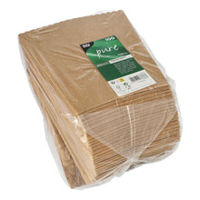 Pino ruskeita PAPSTAR Popcorn-laatikoita (19,7x7x7 cm, 100 kappaletta) on pakattu läpinäkyvään muoviin, jossa on vihreä-valkoinen etiketti - ihanteellinen seuraavaa elokuvailtaa varten.