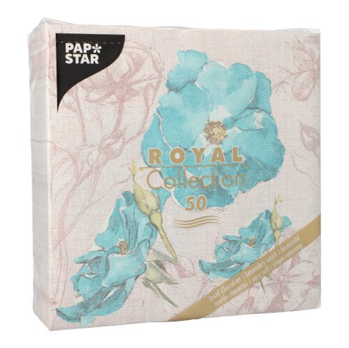 Pakkaus PAPSTAR GmbH:n 50 lautasliinaa "ROYAL Collection" 1/4-taitto, 40 x 40 cm, turkoosi.