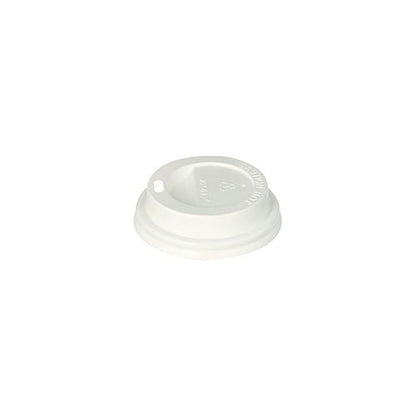 Starpak 50 Dom-kansi PS ”To Go” pyöreä kansi (valkoinen, Ø 6 cm, 2 cm) kertakäyttömukeille on kuvattu valkoisella taustalla. Turvallisen sulkunsa ja pienen juoma-aukkonsa ansiosta se soveltuu erinomaisesti mukaan otettavaksi pakkaukseksi. 50 kappaletta.