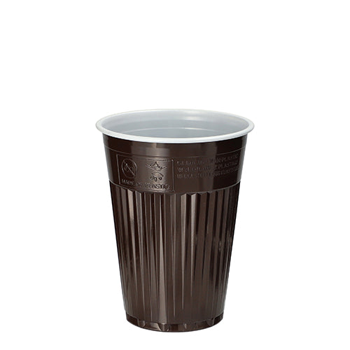 Starpak 100 Thermo-automaattikuppi (PS, 0,18 l, Ø 7,03 cm, 9 cm) ruskea/valkoinen, jossa on uurrettu ulkopinta ja sileä sisäpinta, seisoo pystyssä – ihanteellinen juomien pitämiseen lämpimänä liikkeellä. Toimitetaan 100 kappaleen pakkauksessa.