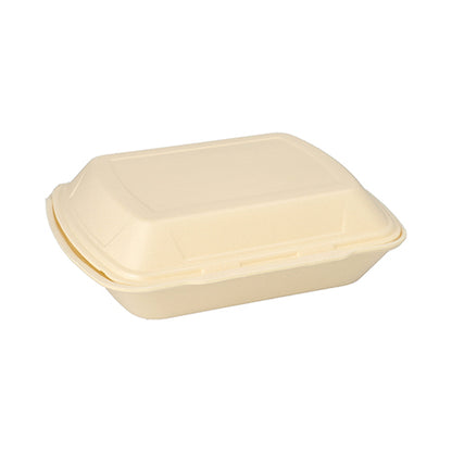 Suljettu, beige Starpak-ruokailulaatikko kannella, XPS:stä, 3-osainen (7,5 x 24,3 x 20,8 cm), ravintolakäyttöön, näkyy valkoisella taustalla.