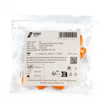 NITRAS korvatulpat, oranssi, EN 352, polybag 5 paria | Pakkaus (1 kpl)