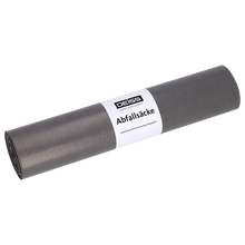 Abgebildet ist eine Rolle EMIL DEISS KG (GmbH + Co.) DEISS 94007 grau Müllsäcke (660x800x0,05 mm, 25 Stück) mit weißem "DEISS Abfallsäcke"-Etikett auf einfarbig weißem Hintergrund.