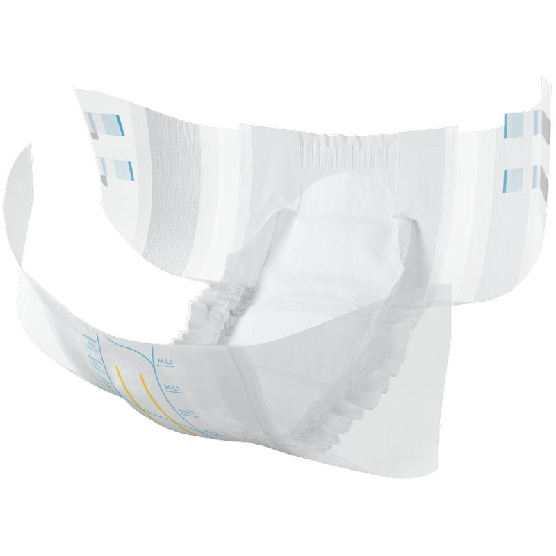 Die ABENA Slip Flexi Fit M-L Premium von Abena Re-Seller GmbH überzeugt durch elastische Beinbündchen, weiches Innenvlies, farbige Markierungen außen und flexible Passform mit offen dargestellter Saugfläche und Taillenbund.