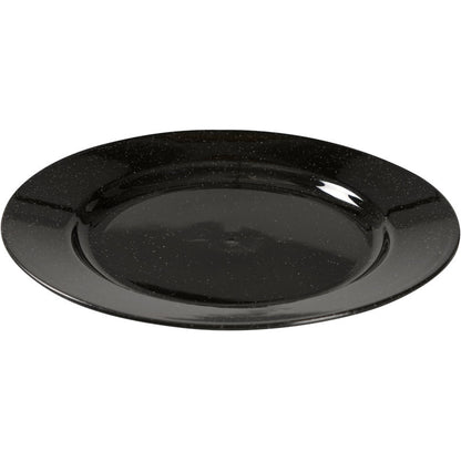 Abena Re-Seller GmbH:n musta uudelleenkäytettävä lautanen on pyöreä, kiiltävän musta lautanen, jossa on hienovaraisesti korotettu reuna - ympäristöystävällinen vaihtoehto pöydällesi, esitetty yksinkertaisessa designissa valkoisella pohjalla.