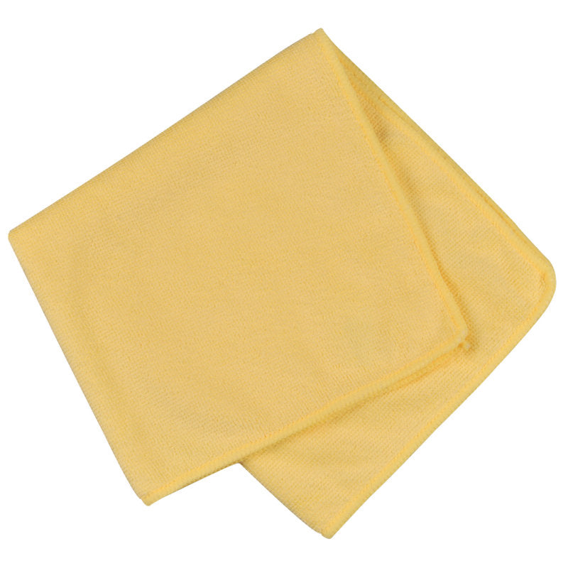 Ein sauber gefaltetes gelbes Mikrofasertuch ENA Standard (40x40 cm) von Abena Re-Seller GmbH, mit glatten Kanten und weicher Textur, auf weißem Hintergrund.