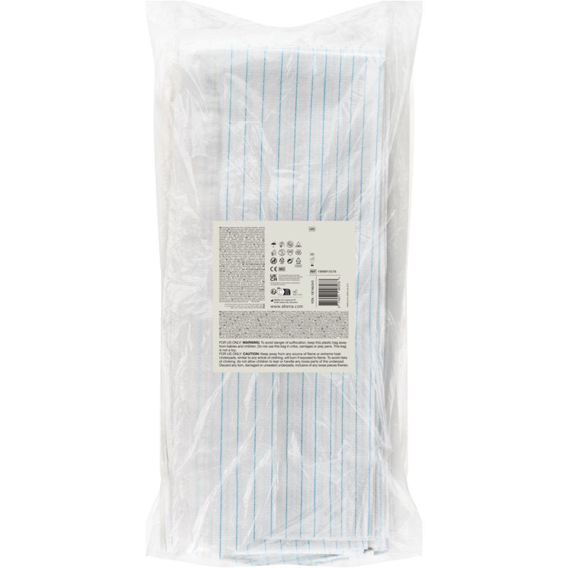 Läpinäkyvä muovipakkaus sisältää 25 Abena Re-Seller GmbH:n lankavahvistettua suojalakanaa, 210x80 cm, PE/selluloosa. Jokaisessa on edessä valkoinen etiketti, jossa on teksti ja viivakoodi; ihanteellinen lääketieteelliseen käyttöön.