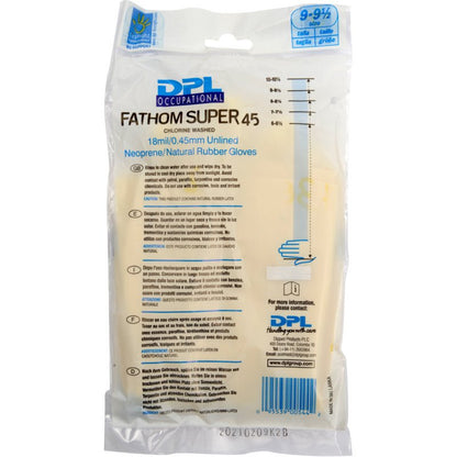 Suljettu paketti Abena Re-Seller GmbH kotitalouskäsineitä lateksi, keltainen, neopreeni, koko 9-9,5, etupuolella tuotetiedot, käyttöohjeet ja yritystiedot.