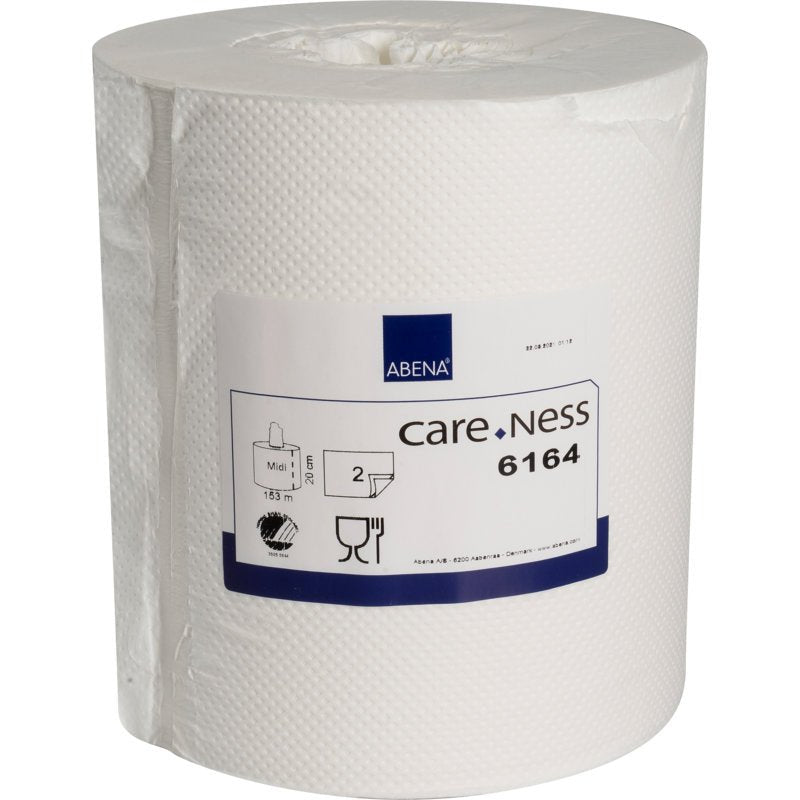 Abena Re-Seller GmbH:n Midi-käsipyyherulla, 2-kerroksinen, valkoinen (20,3 cm x 153 m), toimitetaan 6 kappaleen laatikossa ja siinä on elintarviketurvallisuussymbolit, jotka mahdollistavat mukavan ja turvallisen käytön.