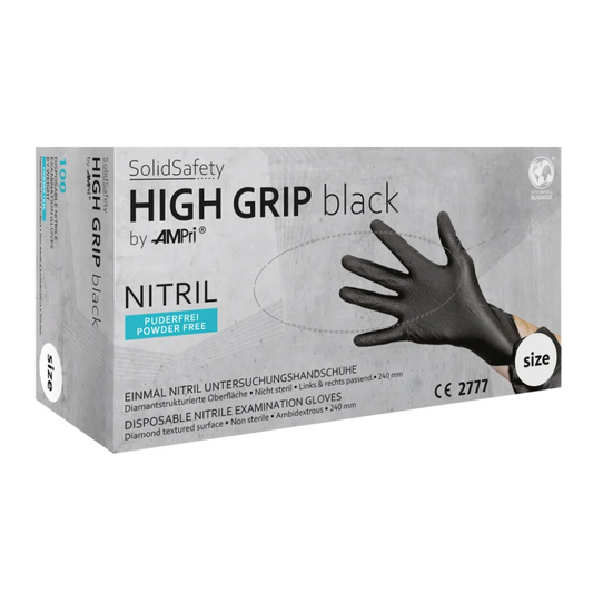 Ampri SolidSafety High Grip Black Nitriil Chemical Protection -käsineet Black S - XXL