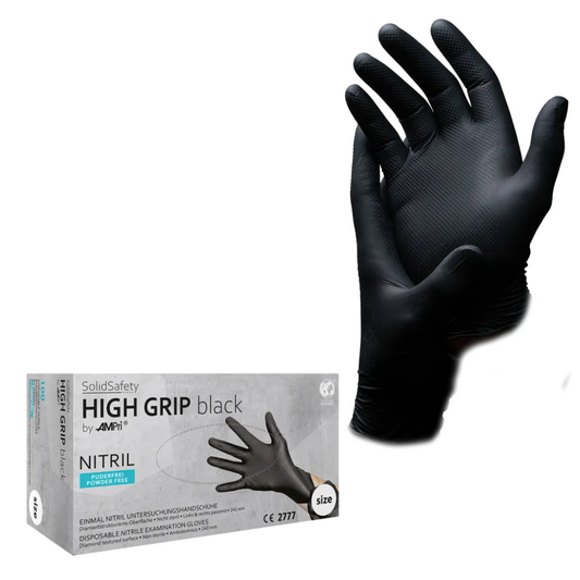 Ampri SolidSafety High Grip Black Nitriil Chemical Protection -käsineet Black S - XXL