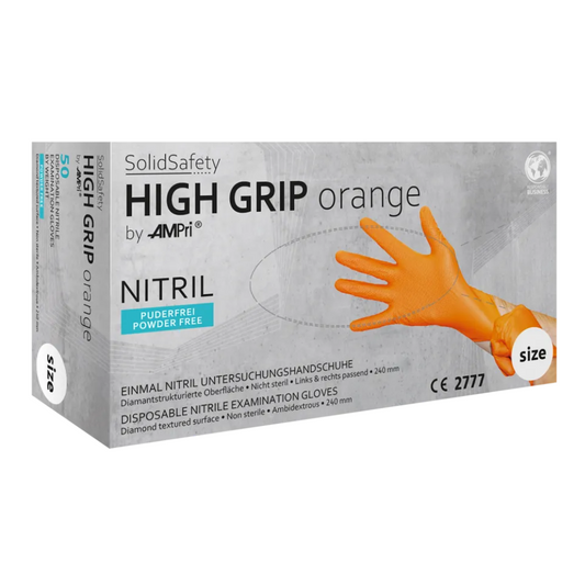 Ampri SolidSafety High Grip Orange Nitriil Chemical Protect Hardves S - XXL