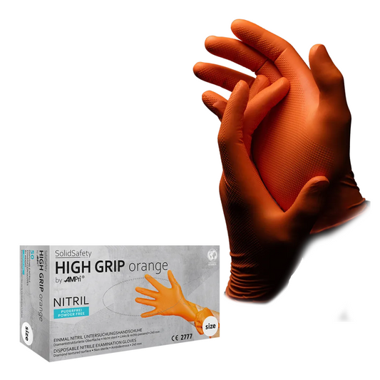 Ampri SolidSafety High Grip Orange Nitriil Chemical Protect Hardves S - XXL