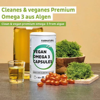 Vegaaniset Omega 3 -kapselit, jotka on valmistettu levistä