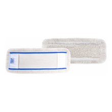 Abgebildet sind zwei rechteckige weiße Arcora Universal Bw Bezug-Pads der Arcora International GmbH – eines zeigt die strukturierte Reinigungsoberfläche, das andere die Rückseite mit blauem Rand und Etikett – ideal für die industrielle Reinigung mit Ihrer bevorzugten Lösung.