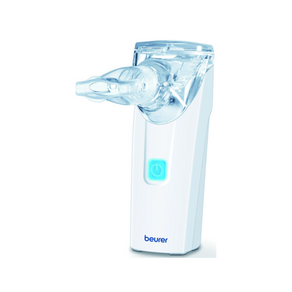 Beurer Inhalator To Go IH 5, Beurer GmbH:n tuote, on varustettu värähtelevällä kalvoteknologialla ja läpinäkyvällä suukappaleella, jota korostaa valaistu sininen virtapainike. Tämä tyylikäs valkoinen laite on pystysuoran muotoilunsa ansiosta ihanteellinen höyrystettyjen lääkkeiden annosteluun ja siinä on kätevä itsepuhdistustoiminto.