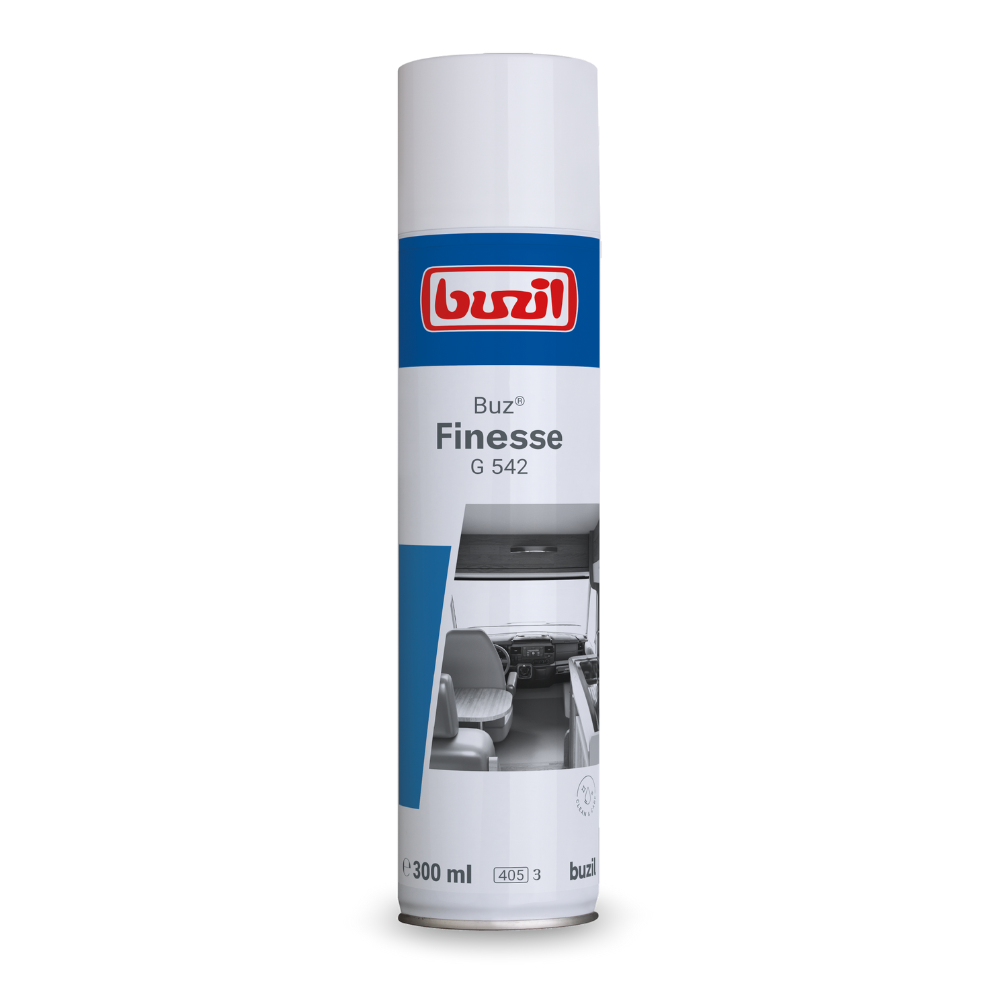 Buzil Buz® Finesse G 542, BUZIL-WERK Wagner GmbH & Co. KG:n 300 ml pullossa oleva käyttövalmis huonekalu- ja erikoishoitotuote, soveltuu täydellisesti puhdistus- ja hoitotehtäviin. Se on erityisen sopiva huonekalujen hoitoon ja tarjoaa erikoishoitoa antistaattisella vaikutuksella, jotta pinnat pysyvät virheettöminä ja pölyttöminä.