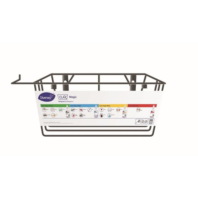 Die Clax Magic Wall Rack Wandhalterung von Diversey Deutschland GmbH & Co. OHG tarjoaa tilaa säästävän säilytysratkaisun tahranpoistoaineille.