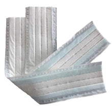 Kolme TASKISUM Glide 40 cm kertakäyttöistä mikrokuitumoppia Diverseyltä, jokainen parannetulla liukuvuudella ja ~24m² kattavuudella, on aseteltu ja hieman päällekkäin kuvattuna - osoittamaan niiden järjestystä ammattilaissiivoamiseen. Pakkaus sisältää 25 kappaletta.