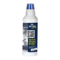 Valkoinen pullo DR.BECHER @home takka- ja uuniluukunpuhdistusainetta | Pullo (500 ml) Dr. Becher GmbH:lta sinisellä etiketillä ja QR-koodilla. Etiketissä on kuva takasta ja saksankielinen teksti, joka kuvailee tätä tehokasta takkapuhdistusainetta palaneiden kerrostumien torjuntaan.