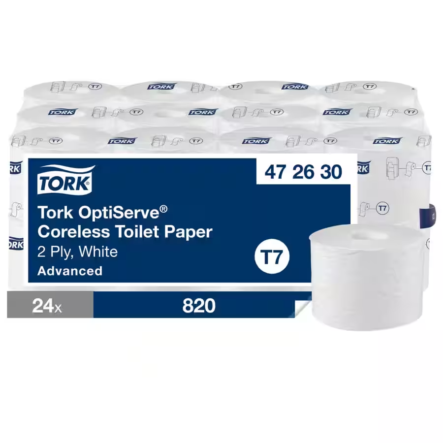 Tork OptiServe ytimetön wc-paperi, 2-kerroksinen, valkoinen, järjestelmä T7, 24 rullaa 820 arkkia