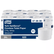Tork OptiServe ytimetön wc-paperi, 2-kerroksinen, valkoinen, järjestelmä T7, 24 rullaa 820 arkkia