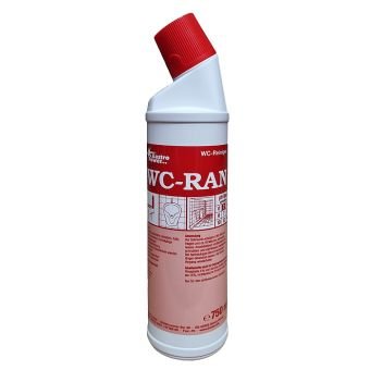 Valkoinen muovipullo Abena Re-Seller GmbH GastroPower WC-RAN, 750 ml (15*1), punaisella kulmasulkimella ja valkoisella käyttöetiketillä, jossa on luonnollisia entsyymejä tehokkaaseen puhdistukseen. Saatavana laatikkona (15 pakkausta).