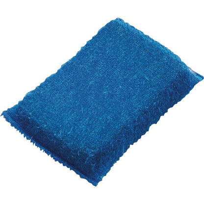 Kuvassa on suorakulmainen sininen ABRASIVSCHWAMM, KLEIN, PP, HART (130x85x30mm) Haug Bürsten KG:lta, jossa on rakenteellinen pinta tehokkaaseen keittiön puhdistukseen valkoisella taustalla.