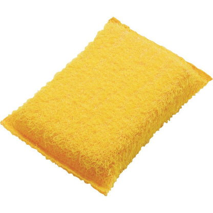 Kuvassa on keltainen suorakulmainen ABRASIVSCHWAMM, KLEIN Haug Bürsten KG:lta (130x85x30mm, PP, kova), jossa on rakenteellinen kuituhankauspinta valkoisella taustalla.