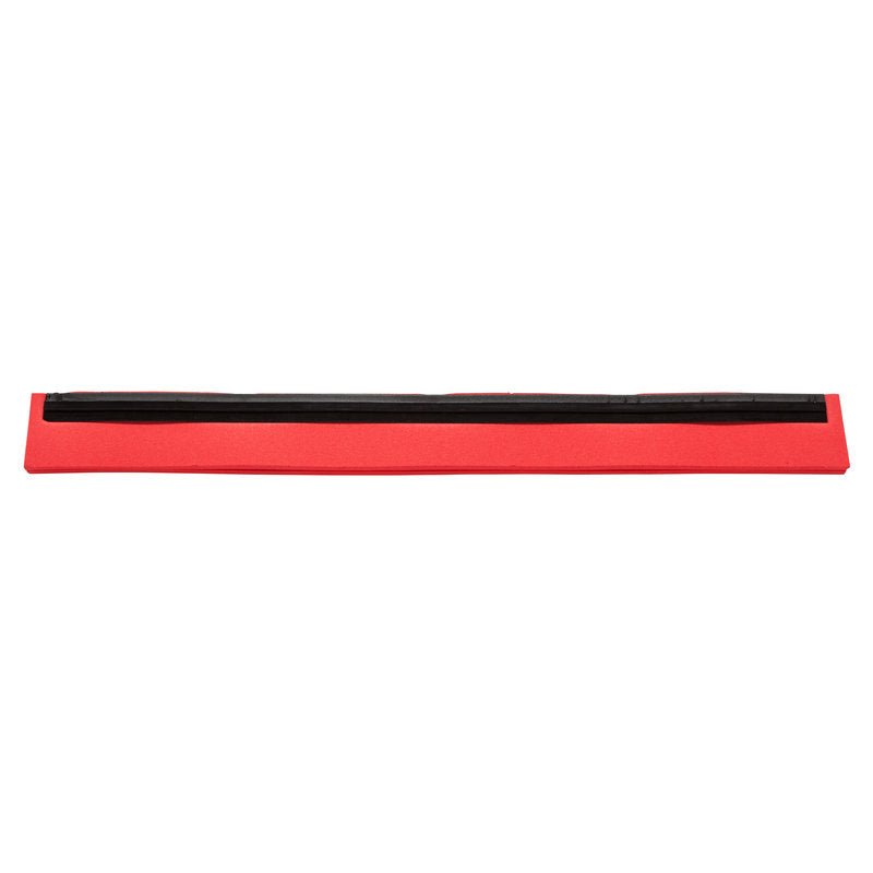 Punainen, elintarvikekelpoinen ERÄÄN GUMMILIPAN VAIHTO-OSA (1-huulinen, 625x20x22) Haug Bürsten KG:lta, jossa on musta tiivistenauha pitkittäin, kuvattuna valkoisella taustalla.