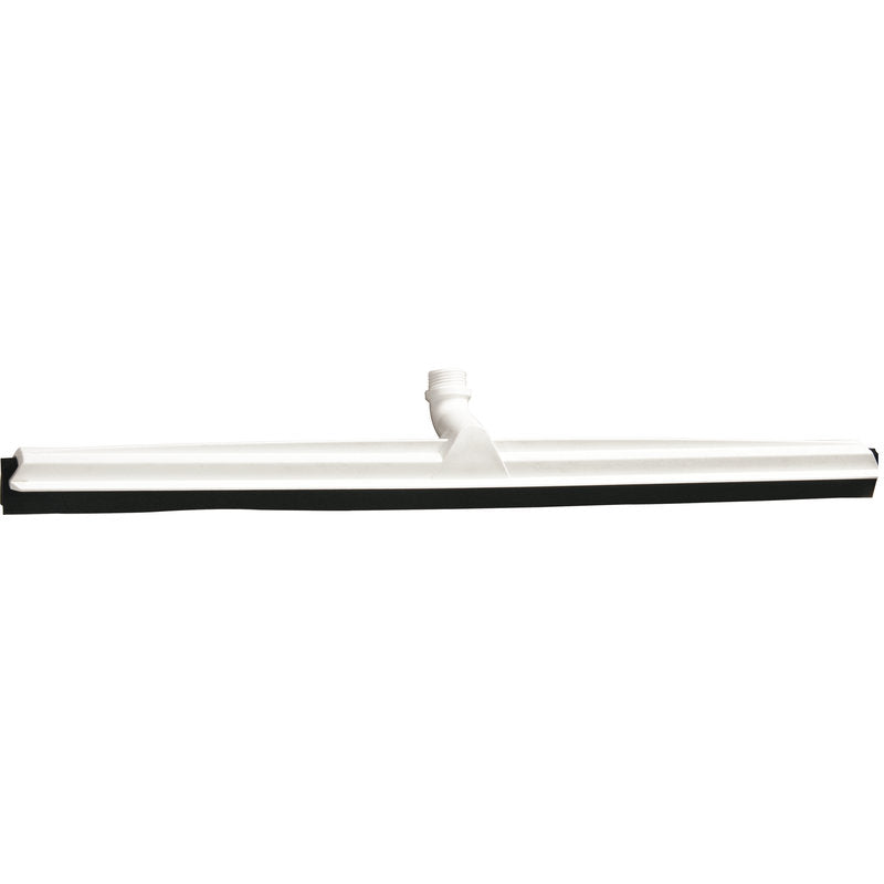 Das Haug Bürsten KG GELENK-WASSERSCHIEBER,SCHWARZ WECHSELPROFIL 700x53x25mm ist mit einem flachen schwarzen Gummiblatt und einem Gewindeanschluss für die Befestigung des Griffs auf einem schlichten weißen Hintergrund abgebildet.