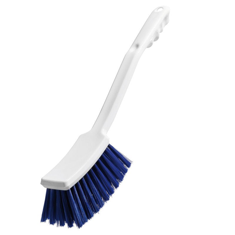 Yksi Haug Bürsten KG VARRELLINEN HARJA, PBT SININEN ø 0,25MM PEHMEÄ 400x48x50mm, jossa on pehmeät siniset harjakset ja pitkä varsi, ihanteellinen auton puhdistukseen, on esitetty yksinkertaista valkoista taustaa vasten.