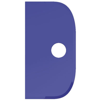 Kiinteä sininen pystysuuntainen suorakulmio, joka muistuttaa SCHABER GROß, PP, FLEXIBELI, 230X118MM Haug Bürsten KG, on pyöristetty oikea yläkulma ja valkoinen pyöreä reikä lähellä oikeaa keskikohtaa.