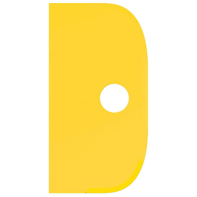 SCHABER GROß Haug Bürsten KG:ltä on joustava, litteä, keltainen polypropeenikaavin (230x118mm) D-muodossa, jossa on sileä, pyöristetty oikea reuna, pystysuora, suora vasen reuna ja keskellä pyöreä reikä.