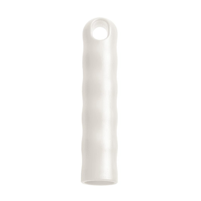 Valkoinen, sylinterimäinen RIPUSTUSKAPPA KAIKILLE VARSILLE ULKOHALKAISIJA 22MM (125x⌀24mm) Haug Bürsten KG:ltä, jossa on aaltomainen tekstuuri, avoin alaosa ja pieni pyöreä reikä lähellä yläosaa, kuvattu yksinkertaisella valkoisella taustalla.