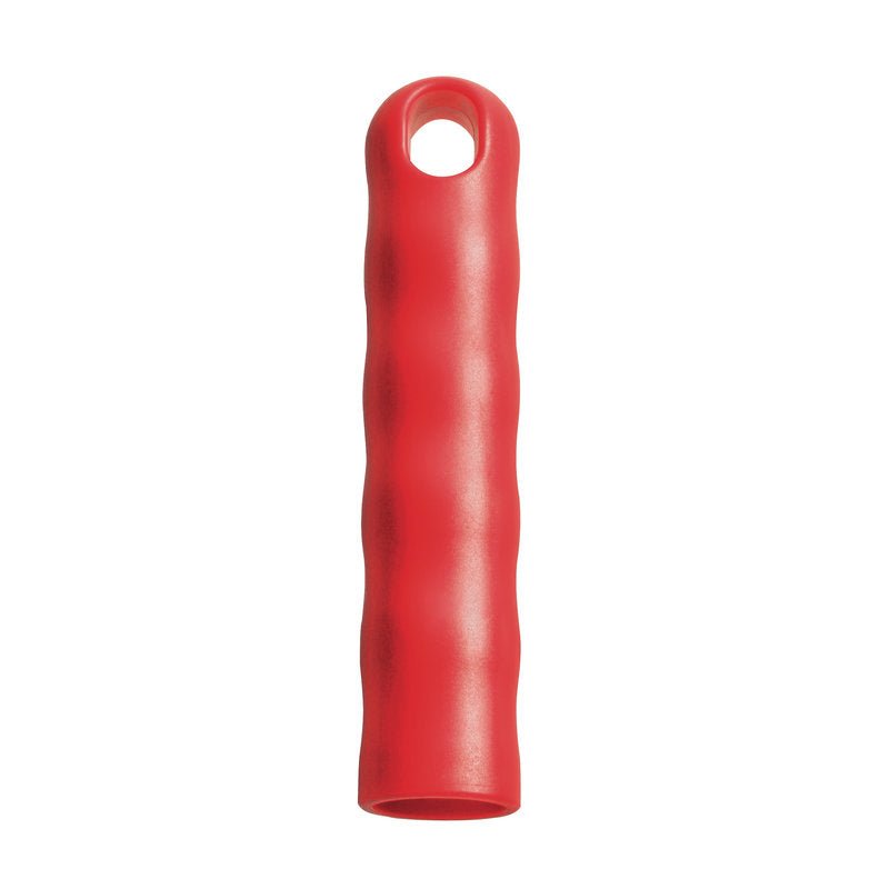 Punainen, sylinterimäinen RIPUSTUSKAPPA KAIKILLE VARTILLE ULKOHALKAISIJA 22MM, 125X24MM Haug Bürsten KG:ltä on varustettu strukturoidulla kahvalla ja ripustuskorkilla, jossa on reikä toisessa päässä; se on kuvattu pystysuorassa valkoista taustaa vasten.