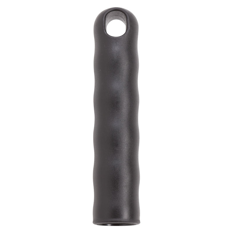 AUFHÄNGEKAPPE KAIKILLE KAHVOILLE ULKOPUOLI-ø 21MM,125Xø21MM,MUSTA Haug Bürsten KG:ltä on musta sylinterimäinen kahva sormirilloilla ja ripustuskorkilla tilaa säästävään säilytykseen, kuvattuna valkoisella taustalla.