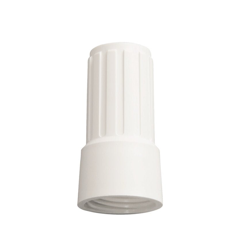 ÜBERWURFMUTTER FÜR ADAPTER E1100019: n Haug Bürsten KG: sta on valkoinen muoviliitin, jossa on pystysuorat urat ja joka seisoo pystyasennossa yksinkertaisella valkoisella taustalla, ihanteellinen kestävän liitoksen luomiseen.