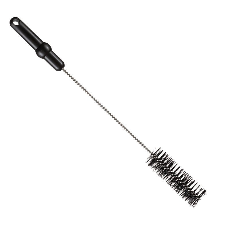 ROHRBÜRSTE, ø 0,50MM KESKIKOKOINEN, 500Xø40MM Haug Bürsten KG:ltä on varustettu mustalla muovikahvalla, kierretyllä metallivarrella ja tiheillä sylinterimäisillä mustilla harjaksilla - ihanteellinen putkien puhdistukseen. Kuvattu eristettynä valkoisella taustalla.