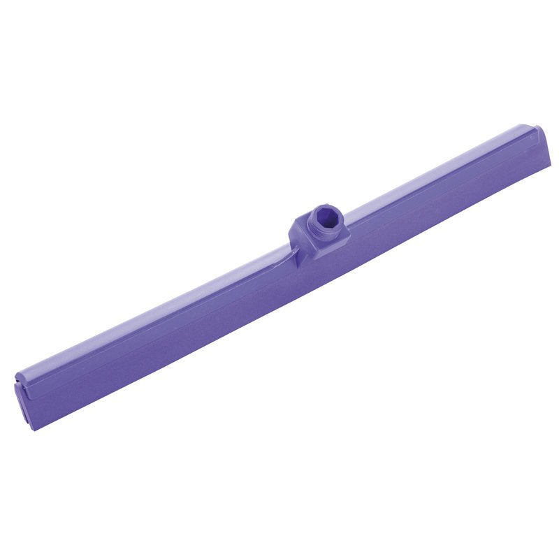 Haug Bürsten KG WASSERSCHIEBER, 2-LIPPIG, 620 MM: violetti, suora, suorakaiteen muotoinen terä, jossa on keskitetty kahvakiinnike, ihanteellinen lattian puhdistukseen. Kuvattuna valkoista taustaa vasten.