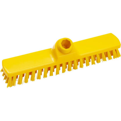 WISCHER, ø 0,50 MM KOVA, 280X50X26 MM Haug Bürsten KG:lta on keltainen, suorakulmainen harjaspää, jossa on jäykät harjakset ja keskellä oleva holkki varren kiinnitystä varten, ihanteellinen kotitalouden puhdistukseen. Kuvattu puhtaana valkoisella taustalla.