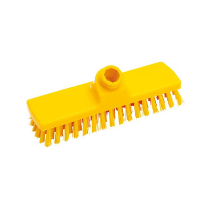 SCHRUBBER, ø 0,50MM KOVA 225X60X26MM Haug Bürsten KG:lta on keltainen suorakulmainen harjanpää kovilla harjaksilla ja keskellä olevalla varren kiinnityksellä - ihanteellinen puhdistukseen, eristettynä valkoisella taustalla.