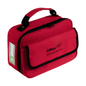 Punainen Holthaus Verbandtasche Office plus, DIN 13157 mustalla kahvalla ja vetoketjulla, ihanteellinen toimistoympäristöihin. Etupuolella on sanat "Office plus" ja "Inhalt nach DIN 13157" painettuna. Pienempi etutasku sisältää sivulla ensiapusymbolin, mikä tekee tästä Holthaus Medical GmbH & Co. KG:n tuotteesta välttämättömän ensiapuvälineen.