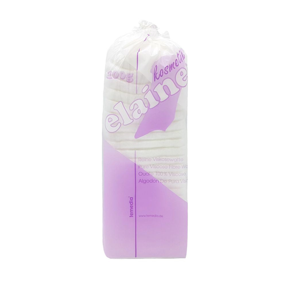 Holthaus Medical Elaine Kosmetikwatte Viskose Zickzack | Pakkaus (1 kpl) Holthaus Medical GmbH & Co. KG:ltä on ihanteellinen ihonhoitorutiiniisi ja erottuu näkyvällä kuiturakenteella pystyssä olevassa pakkauksessa, jossa on violetti etiketti valkoisella taustalla.