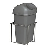 Novocal-muovijäteastia (9 litraa, harmaa kannella) seisoo yksinkertaisessa metallikehyksessä ja tarjoaa tehokkaan ratkaisun jätehuoltoon.