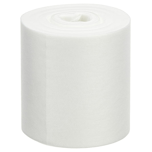 Eine Rolle WypAll® Wettask™ Wischtücher von Kimberly-Clark GmbH steht aufrecht vor einem weißen Hintergrund und enthält 6 Nachfüllpackungen x 90 Blatt pro Karton, ideal für jede Reinigungsaufgabe.