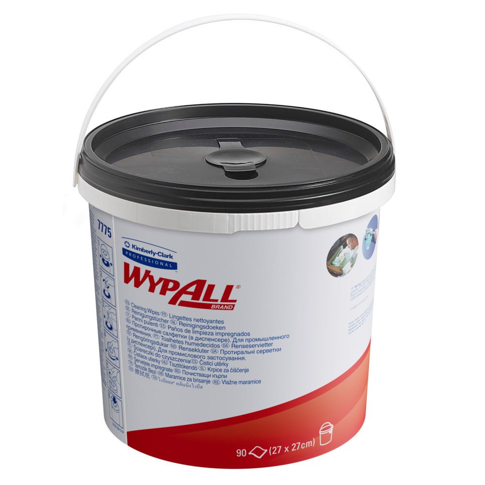 Vihreä WypAll® pyyhesanko Kimberly-Clark GmbH:lta sisältää 90 kuitukangaspaperia; myydään 6 sankoa x 90 liinaa per laatikko.