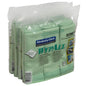 Paketti Kimberly-Clark GmbH WypAll® mikrokuituliinoja - tasainen liina, 40 x 40 cm, vihreä, on pakattu läpinäkyvään muoviin ja siinä on tuotetietoja ja -kuvia etiketissä.